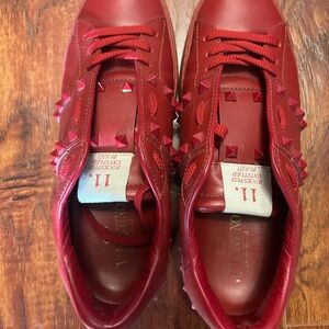 Valentino Red Leather Sneakers with Stud Accents